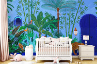 Cobalt Blue Tropical Sanctuary Wall Mural