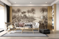 Vintage Chinoiserie Peacock and Palms Wall Mural