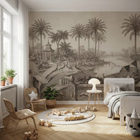 Vintage Chinoiserie Peacock and Palms Wall Mural