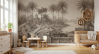 Vintage Chinoiserie Peacock and Palms Wall Mural