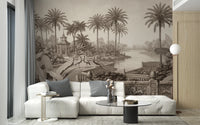 Vintage Chinoiserie Peacock and Palms Wall Mural
