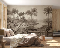 Vintage Chinoiserie Peacock and Palms Wall Mural