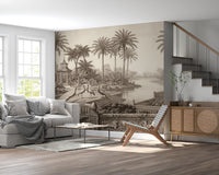 Vintage Chinoiserie Peacock and Palms Wall Mural
