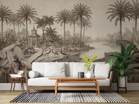 Vintage Chinoiserie Peacock and Palms Wall Mural