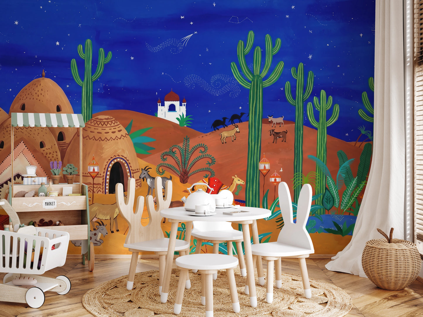 Whimsical Desert Oasis at Night Wall Mural