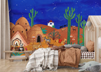 Whimsical Desert Oasis at Night Wall Mural
