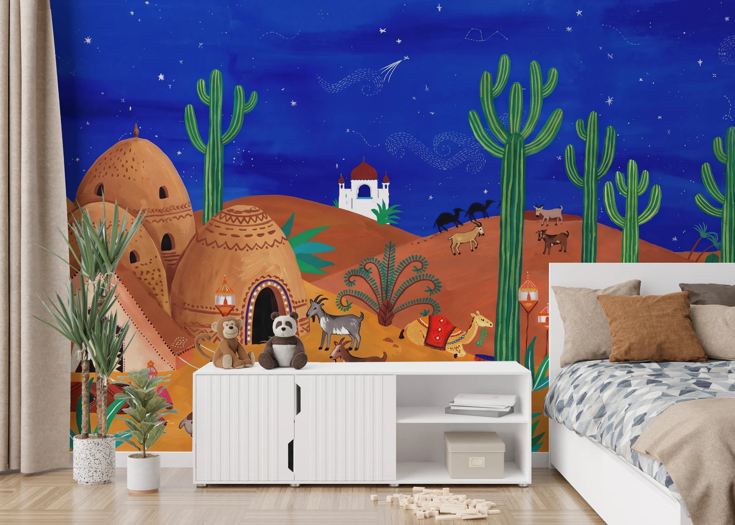 Whimsical Desert Oasis at Night Wall Mural