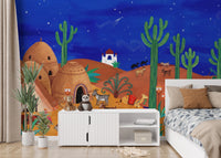 Whimsical Desert Oasis at Night Wall Mural