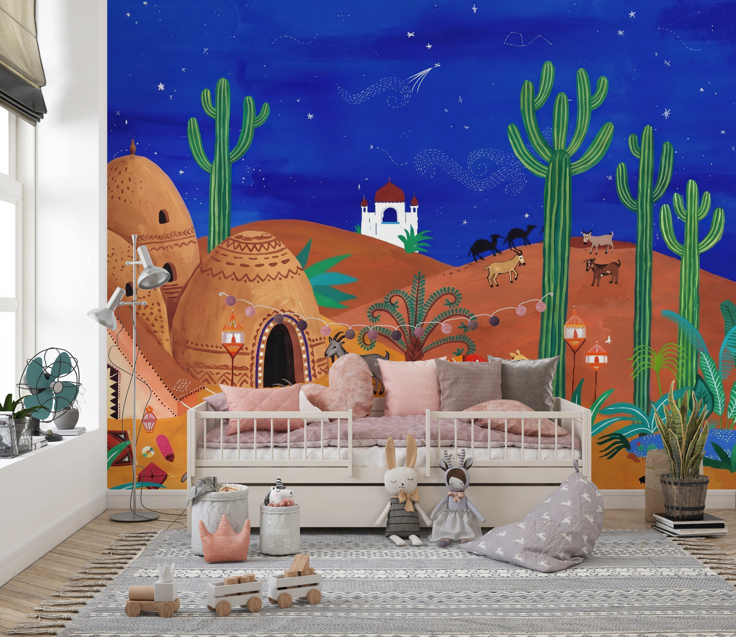 Whimsical Desert Oasis at Night Wall Mural