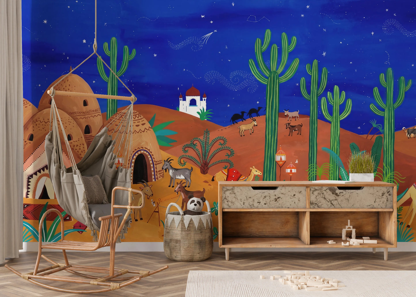 Whimsical Desert Oasis at Night Wall Mural