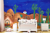 Whimsical Desert Oasis at Night Wall Mural
