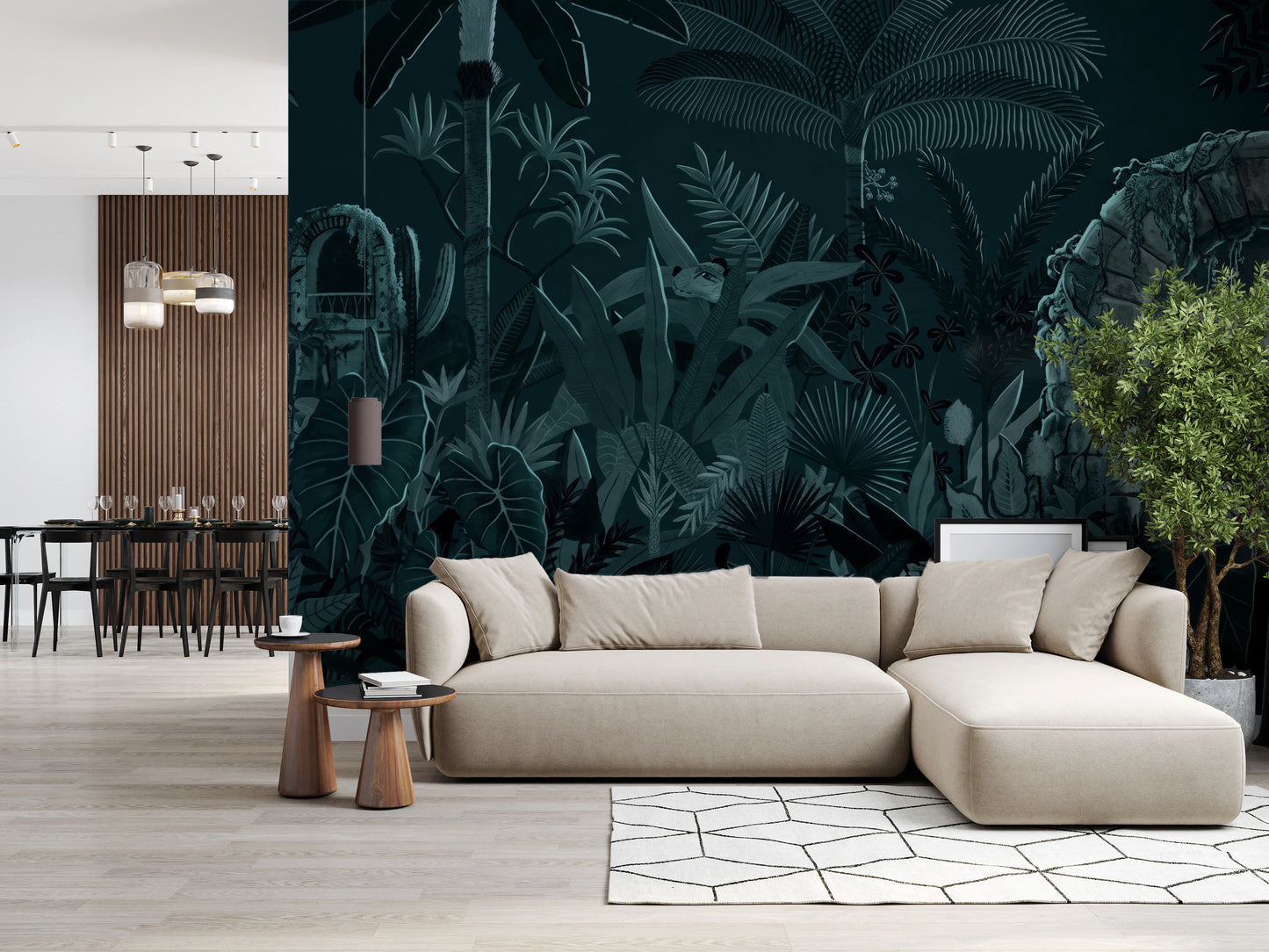 Midnight Jungle Ruins with Wild Tiger Wall Mural