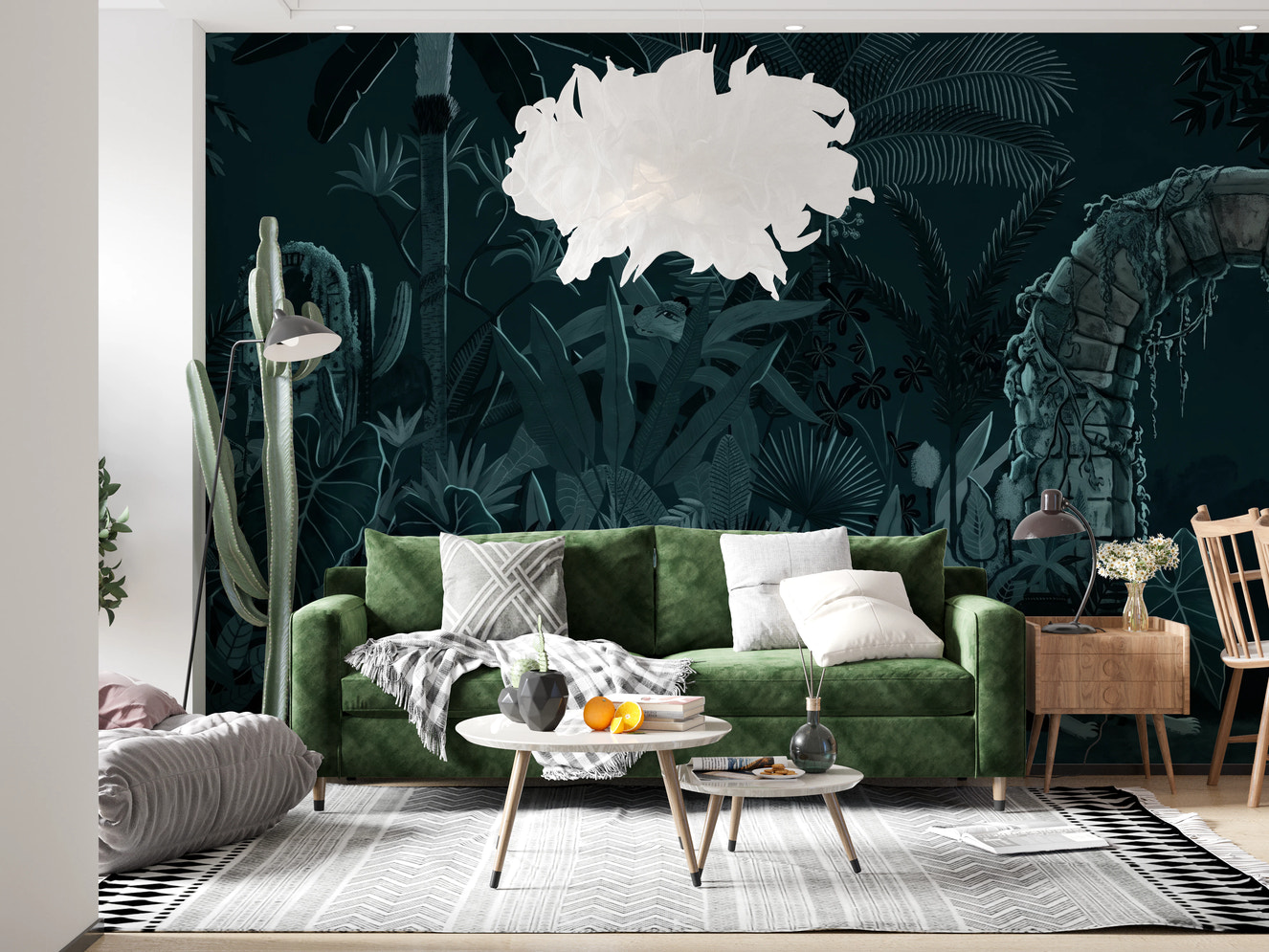 Midnight Jungle Ruins with Wild Tiger Wall Mural