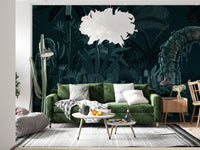 Midnight Jungle Ruins with Wild Tiger Wall Mural