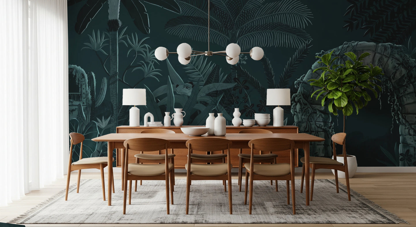Midnight Jungle Ruins with Wild Tiger Wall Mural
