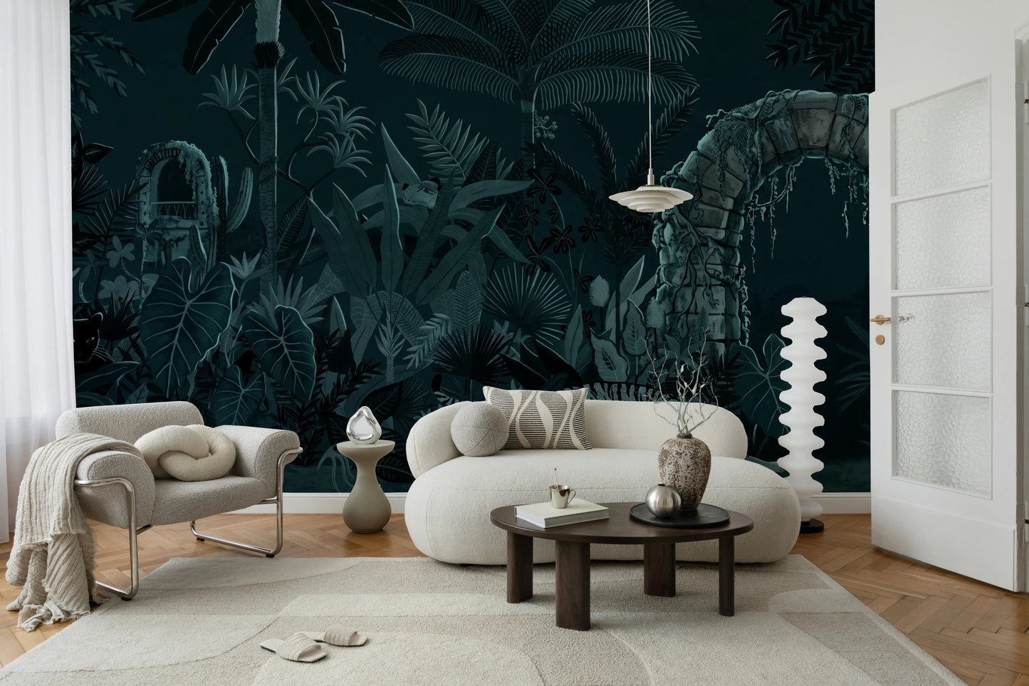 Midnight Jungle Ruins with Wild Tiger Wall Mural
