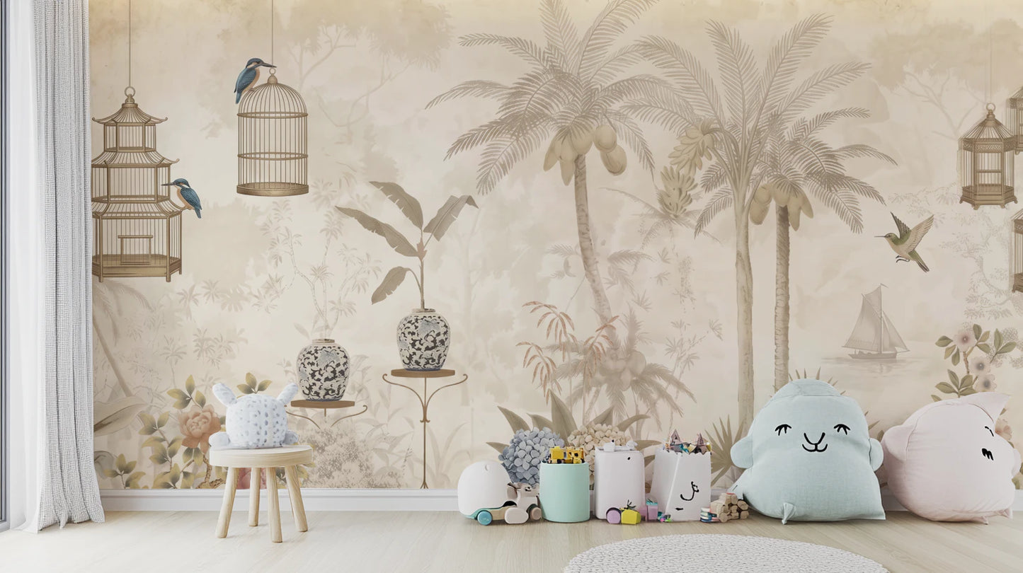 Antique Sepia Tropical Garden Wall Mural