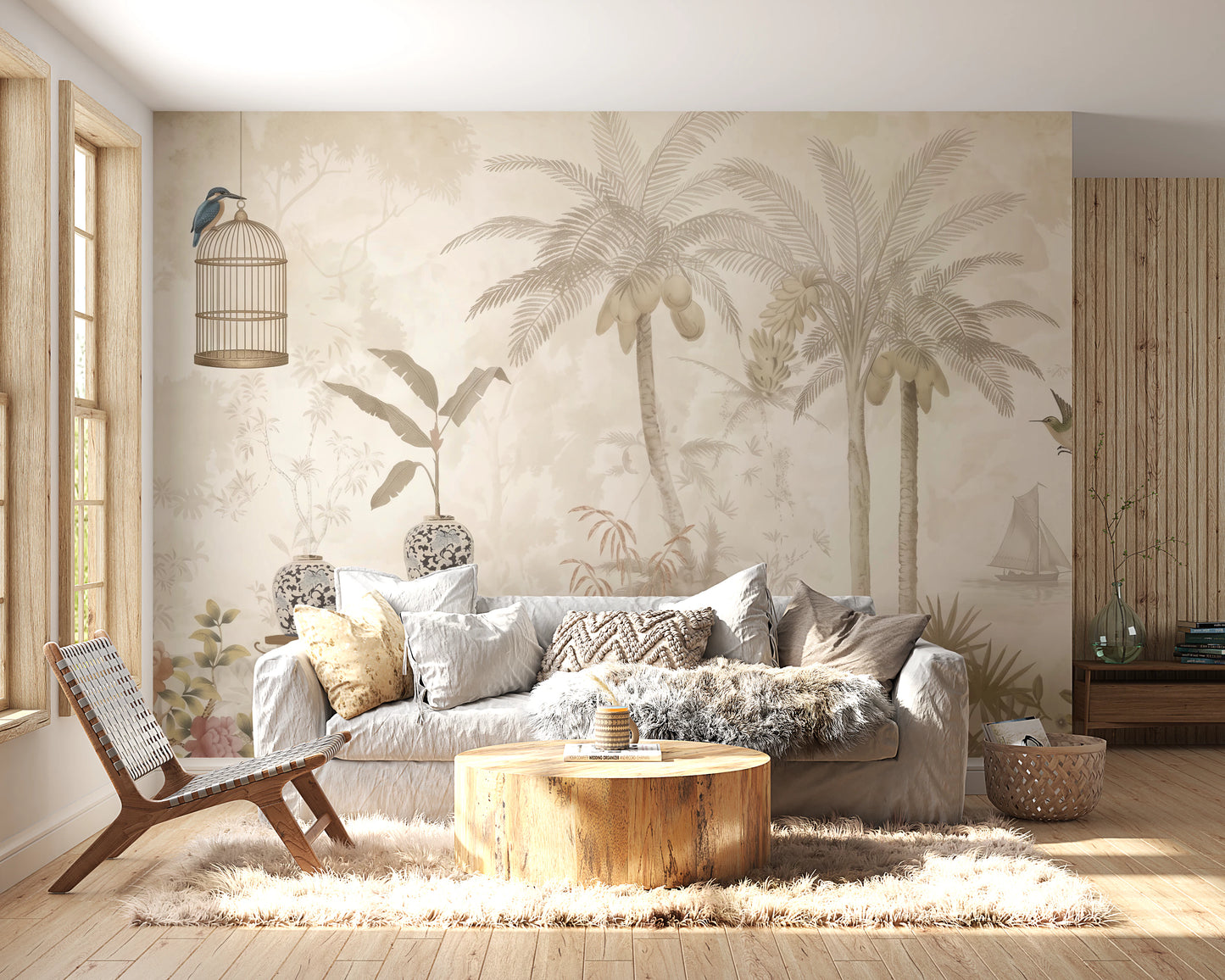 Antique Sepia Tropical Garden Wall Mural