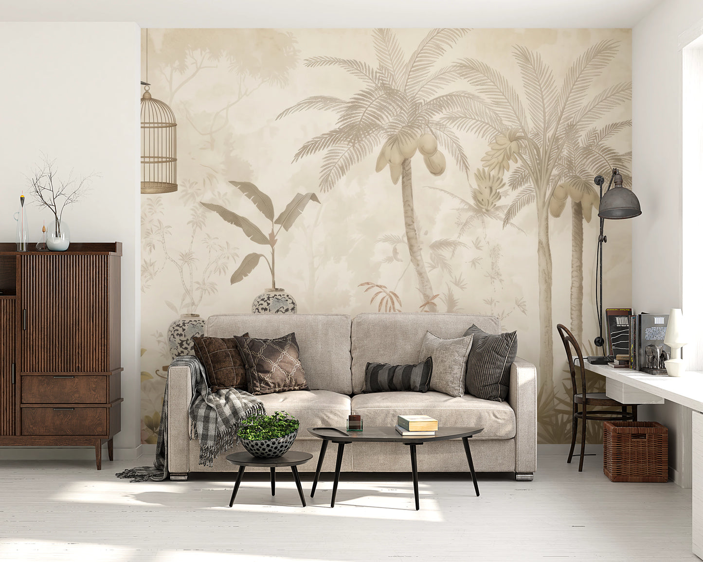 Antique Sepia Tropical Garden Wall Mural