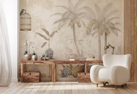 Antique Sepia Tropical Garden Wall Mural