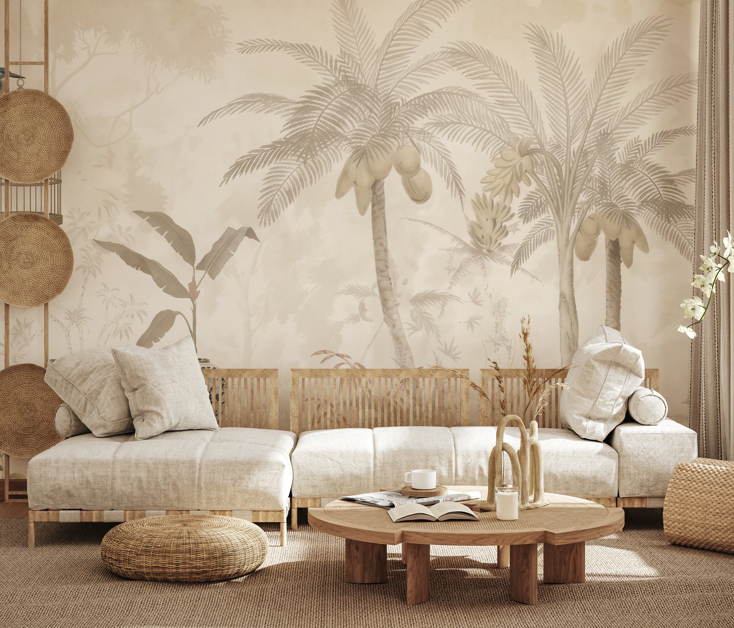 Antique Sepia Tropical Garden Wall Mural