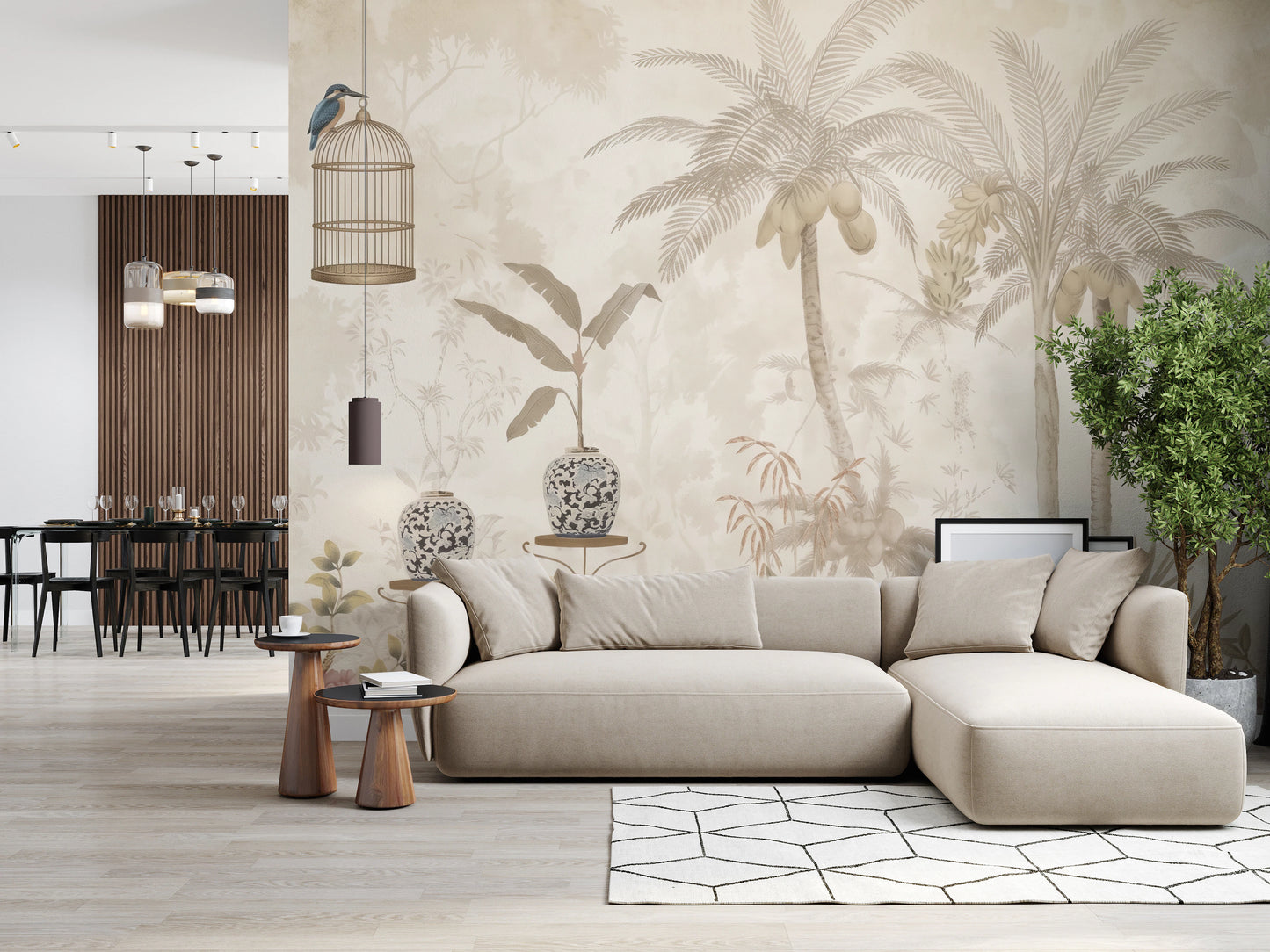 Antique Sepia Tropical Garden Wall Mural