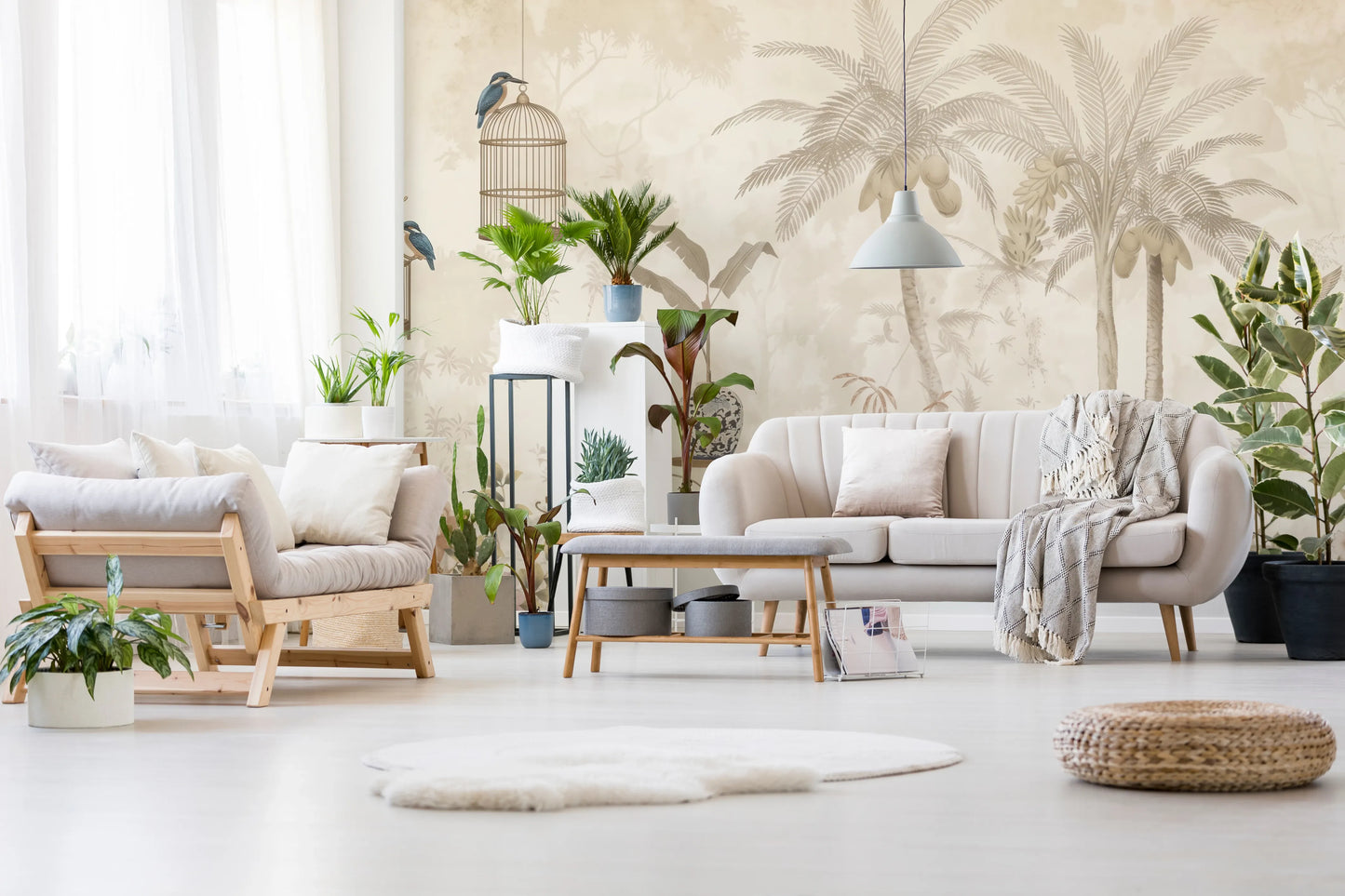 Antique Sepia Tropical Garden Wall Mural