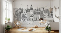 Charming European Village Cat and Dog Scene Wall Mural