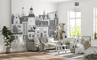 Charming European Village Cat and Dog Scene Wall Mural