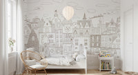 Charming Cats Of The Old Town Illustration Wall Mural