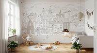 Charming Cats Of The Old Town Illustration Wall Mural