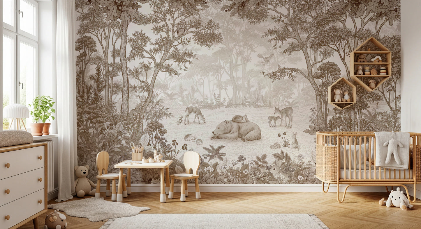 Enchanted Woodland Animal Forest Scene Wall Mural