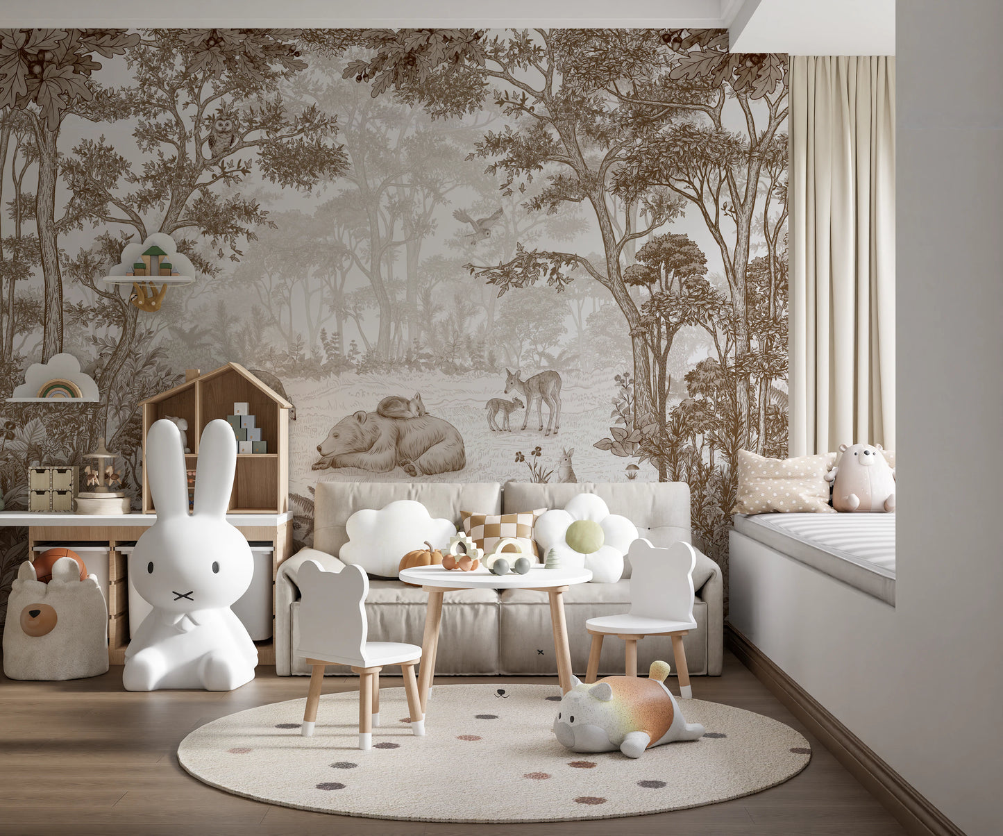 Enchanted Woodland Animal Forest Scene Wall Mural