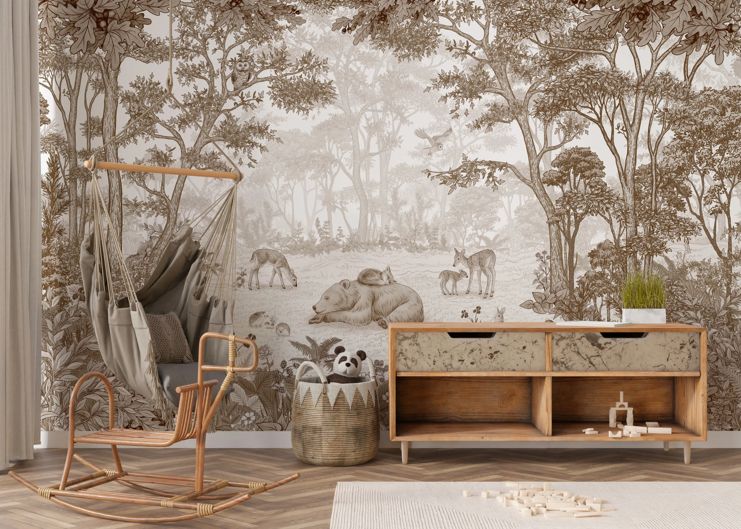Enchanted Woodland Animal Forest Scene Wall Mural