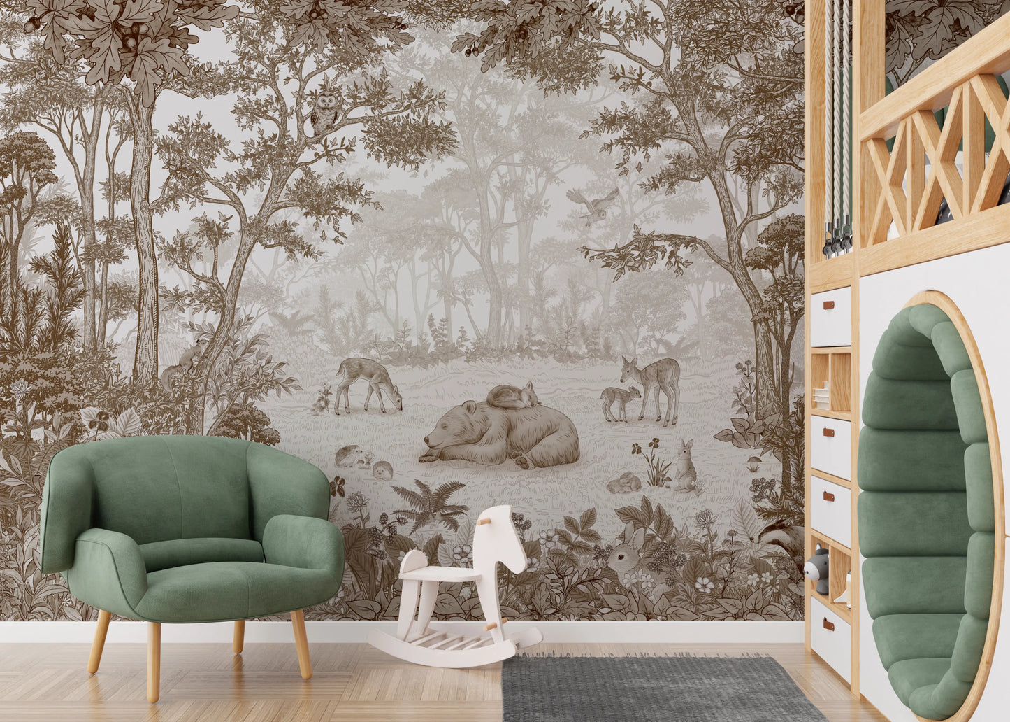 Enchanted Woodland Animal Forest Scene Wall Mural