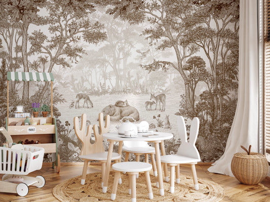 Enchanted Woodland Animal Forest Scene Wall Mural