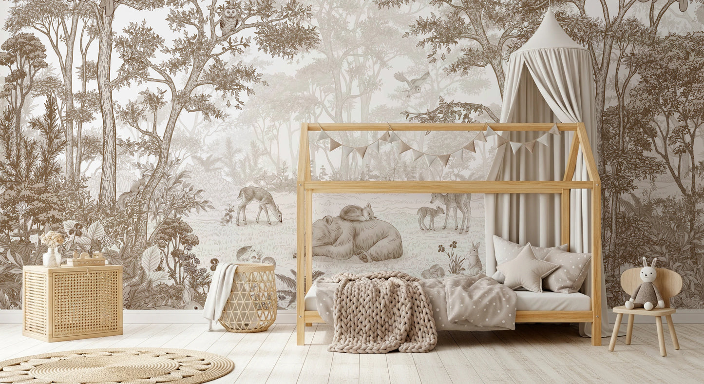 Enchanted Woodland Animal Forest Scene Wall Mural