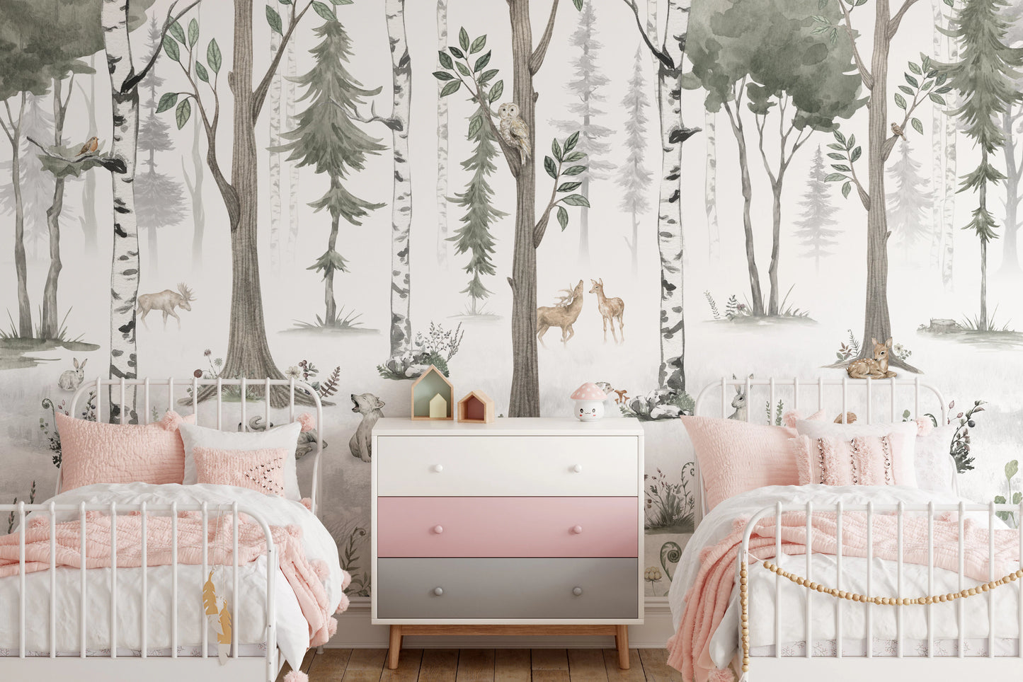 Whimsical Forest Friends Watercolor Wall Mural Wall Mural