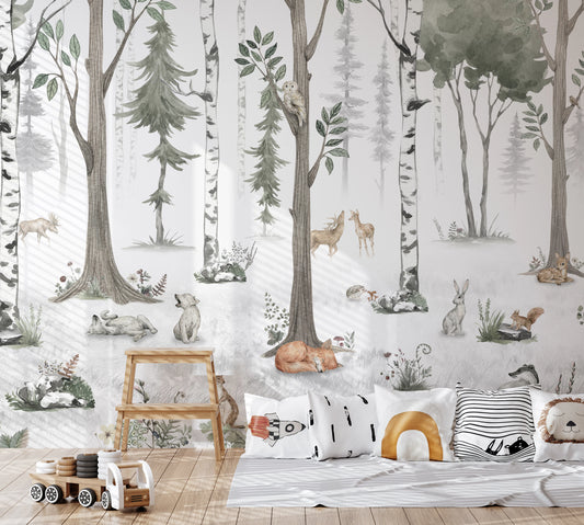Whimsical Forest Friends Watercolor Wall Mural Wall Mural