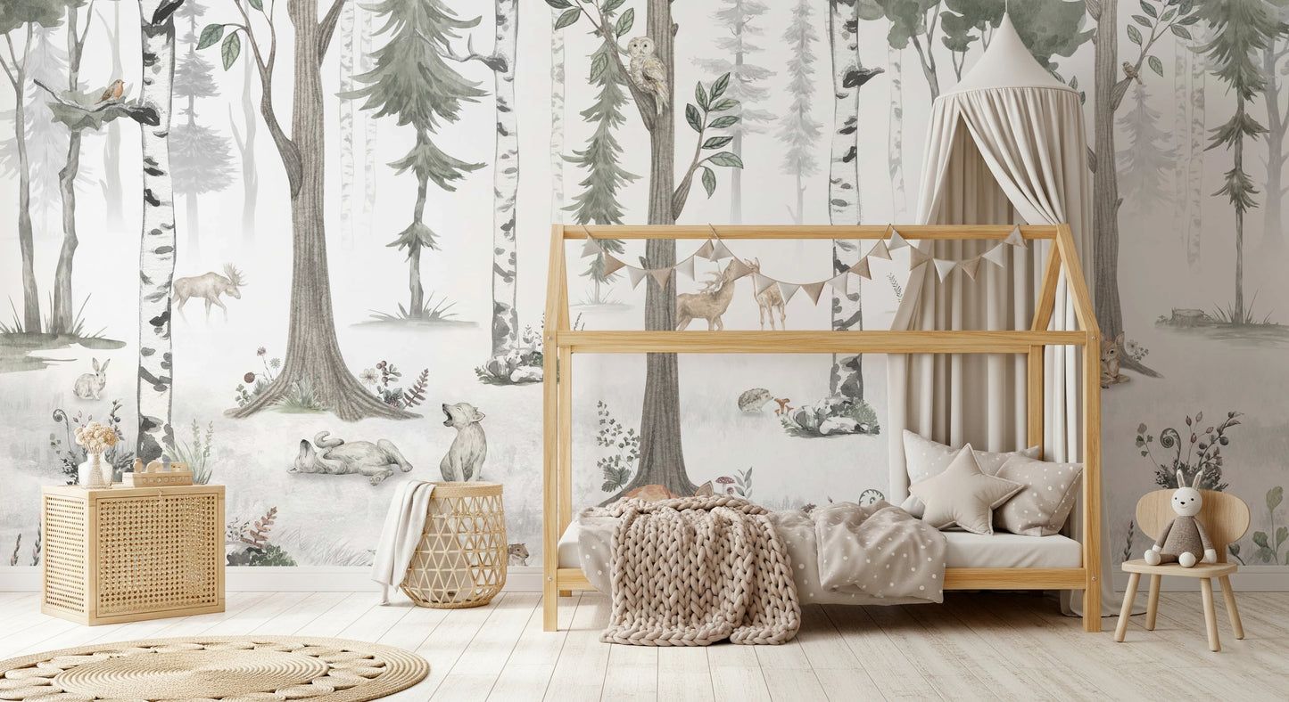 Whimsical Forest Friends Watercolor Wall Mural Wall Mural
