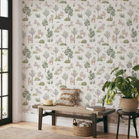 Whimsical Ponies and Trees Hand-Painted Botanical Wallpaper Wallpaper⁠