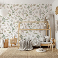 Whimsical Ponies and Trees Hand-Painted Botanical Wallpaper Wallpaper⁠