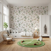 Whimsical Ponies and Trees Hand-Painted Botanical Wallpaper Wallpaper⁠