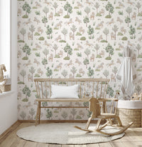 Whimsical Ponies and Trees Hand-Painted Botanical Wallpaper Wallpaper⁠