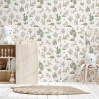 Whimsical Ponies and Trees Hand-Painted Botanical Wallpaper Wallpaper⁠