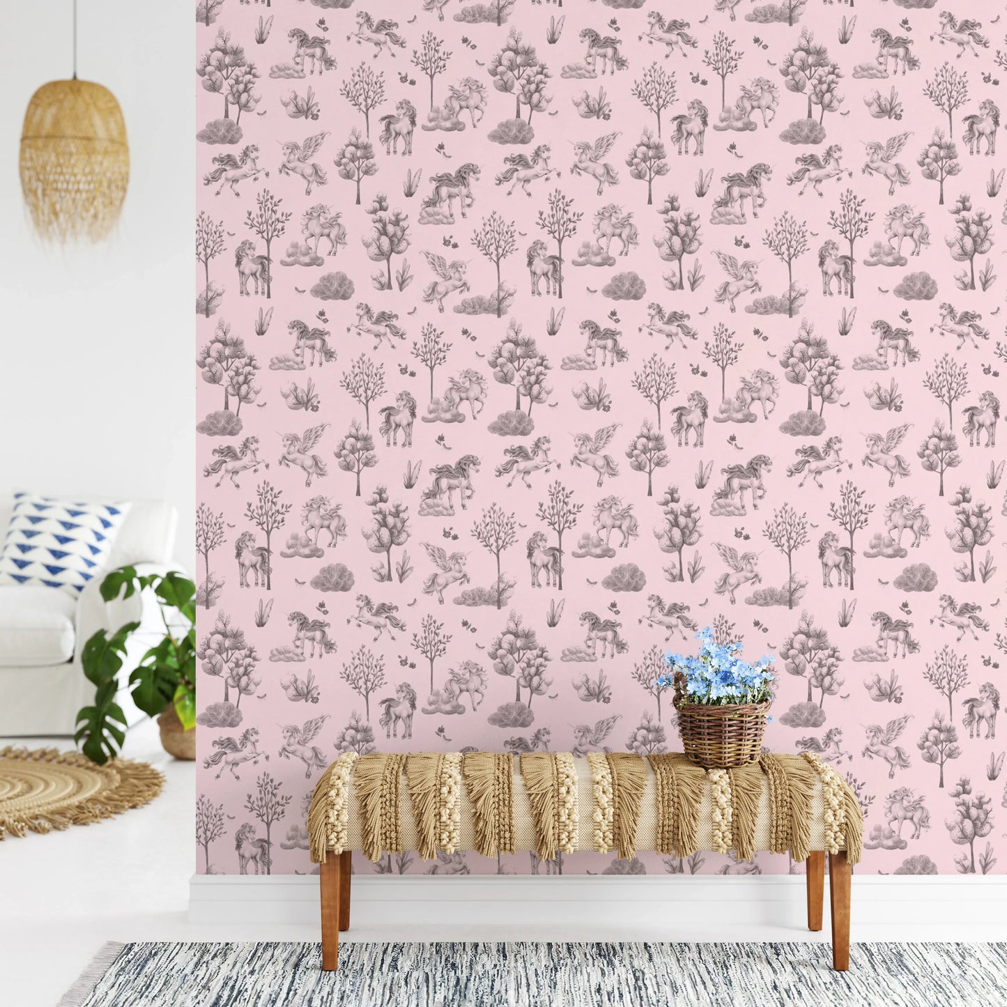Whimsical Unicorn Forest Fantasy Pink Wallpaper Wallpaper⁠