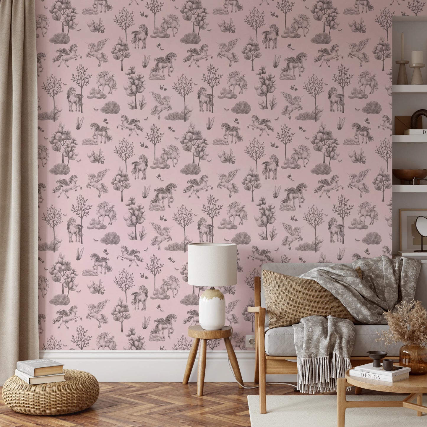 Whimsical Unicorn Forest Fantasy Pink Wallpaper Wallpaper⁠
