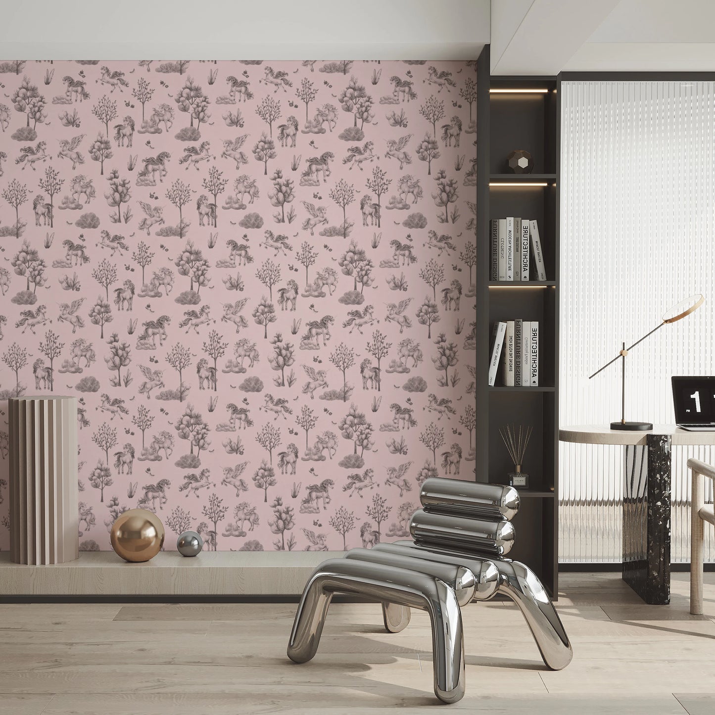 Whimsical Unicorn Forest Fantasy Pink Wallpaper Wallpaper⁠