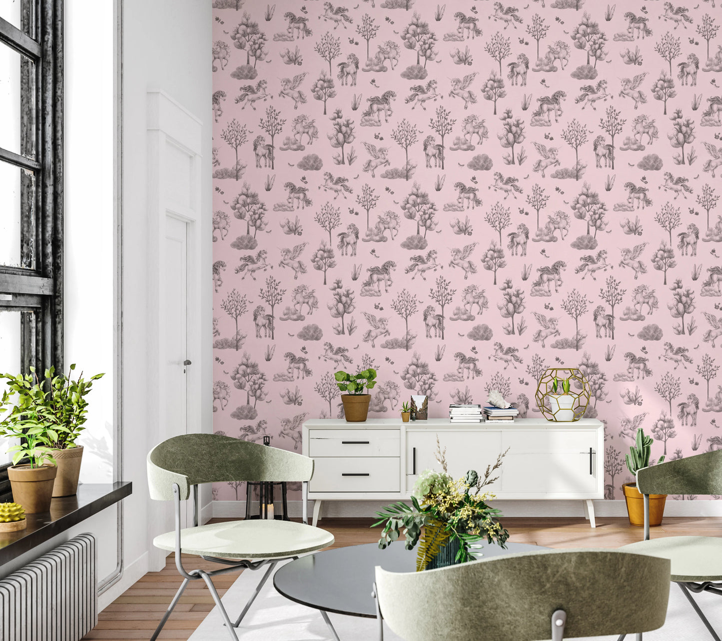 Whimsical Unicorn Forest Fantasy Pink Wallpaper Wallpaper⁠