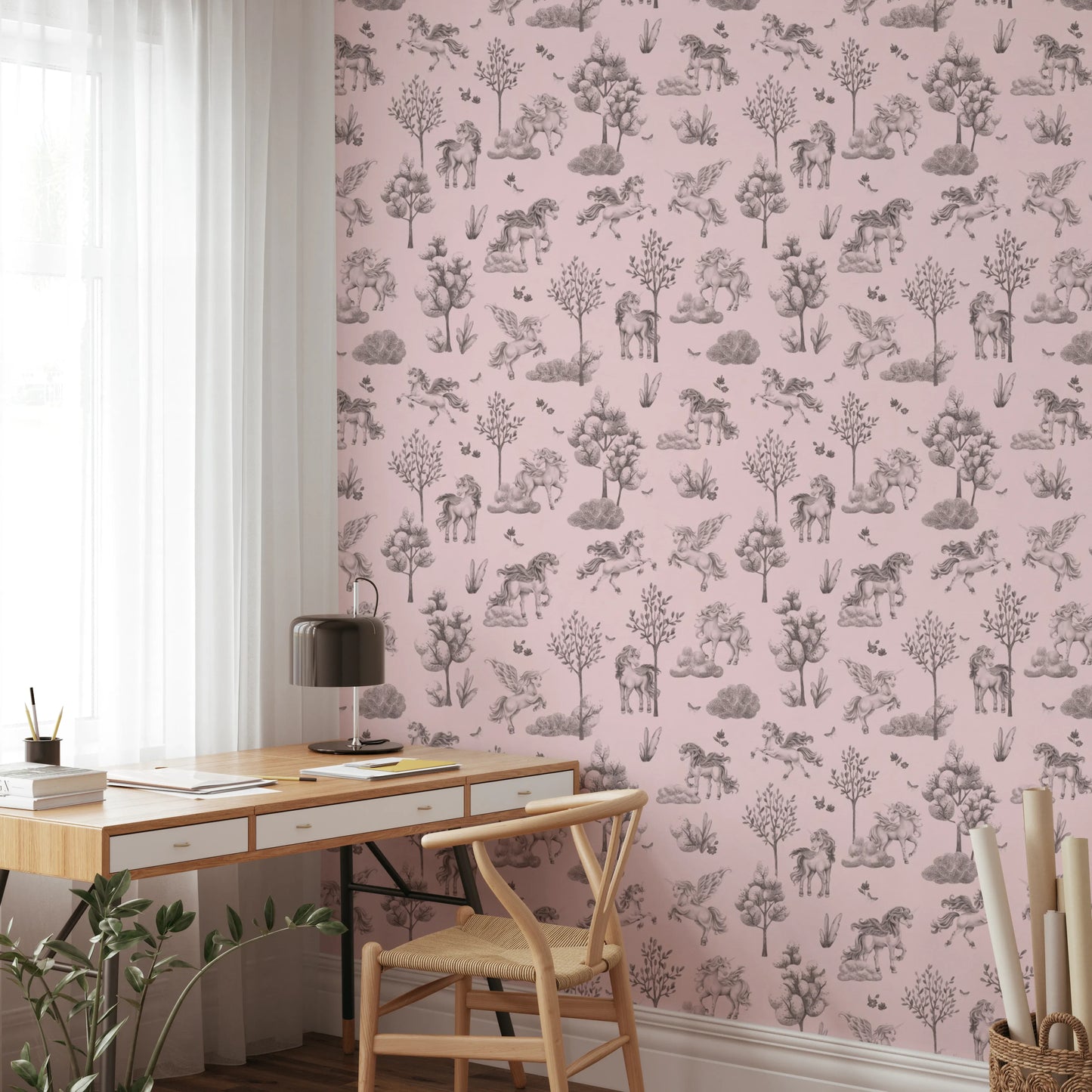 Whimsical Unicorn Forest Fantasy Pink Wallpaper Wallpaper⁠